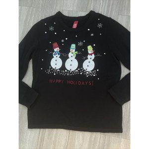Christmas Sweater snowman Black Pearl Beads holiday size small